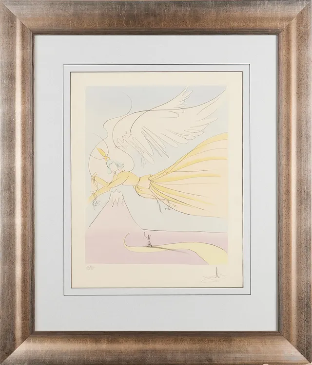 SALVADOR DALÍ. Hagoromo (The Robe of Feathers) ur: Japanese Fairy Tales, etsning kolorerad med stencil, 1976.