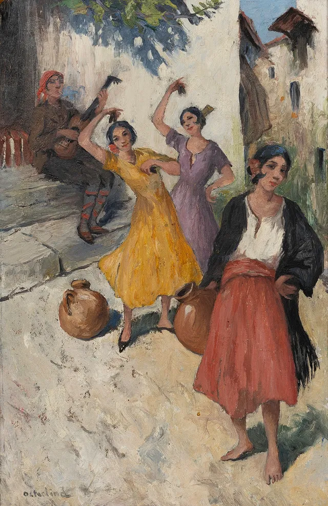 ALLAN ÖSTERLIND. Dansöser, olja på pannå, signerad.