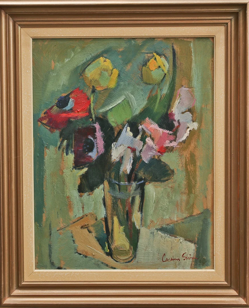CARSTEN STRÖM. Olja på pannå, blomsterstilleben, signerad. — Paintings — Limhamns Auktionsbyrå