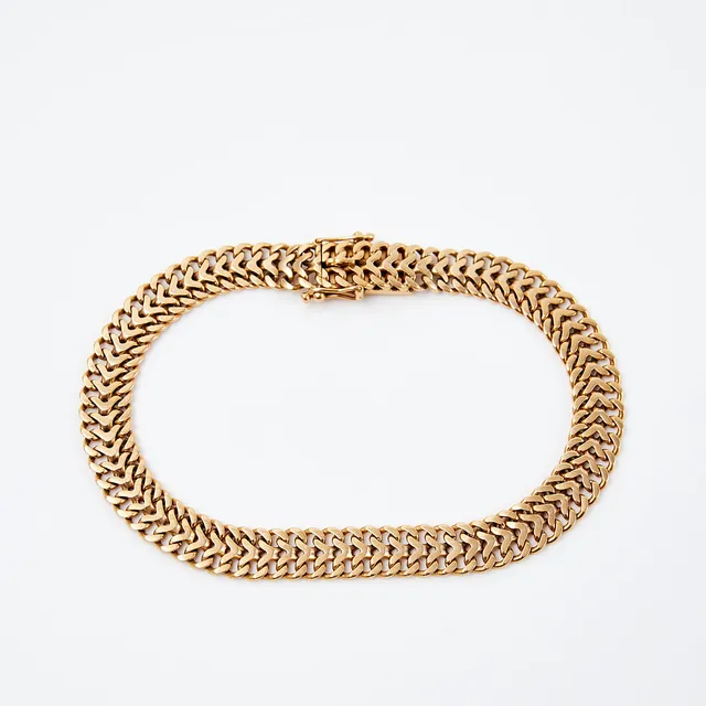 ARMBAND, 18 k guld, rävsvanslänk, Svenska Guldvaruaktiebolaget T Be, Stockholm, 1963.