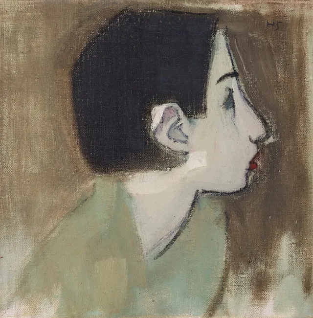 Helene Schjerfbeck, Flickprofil i grön klänning.