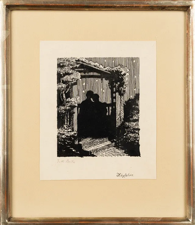 ROBERT HÖGFELDT. Bläck på papper, Motiv: Par i skuggprofil, Signerad: "Högfeldt".