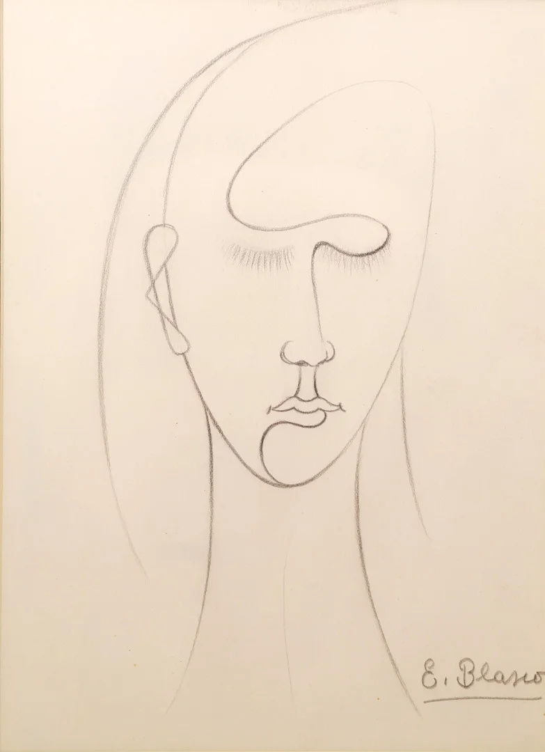 ELEUTERIO BLASCO FERRER. "ROSTRO FEMENINO"DIBUJPO A LÁPIZ, FIRMADOÁNGULO INFERIOR DERECHO. — Drawings — Barcelona Auctions