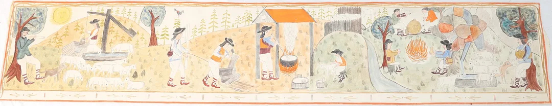 OIDENTIFIERAD KONSTNÄR. Målning på väv, landskap med figurer, 1900-tal. — Paintings — Falun Auktionsbyrå