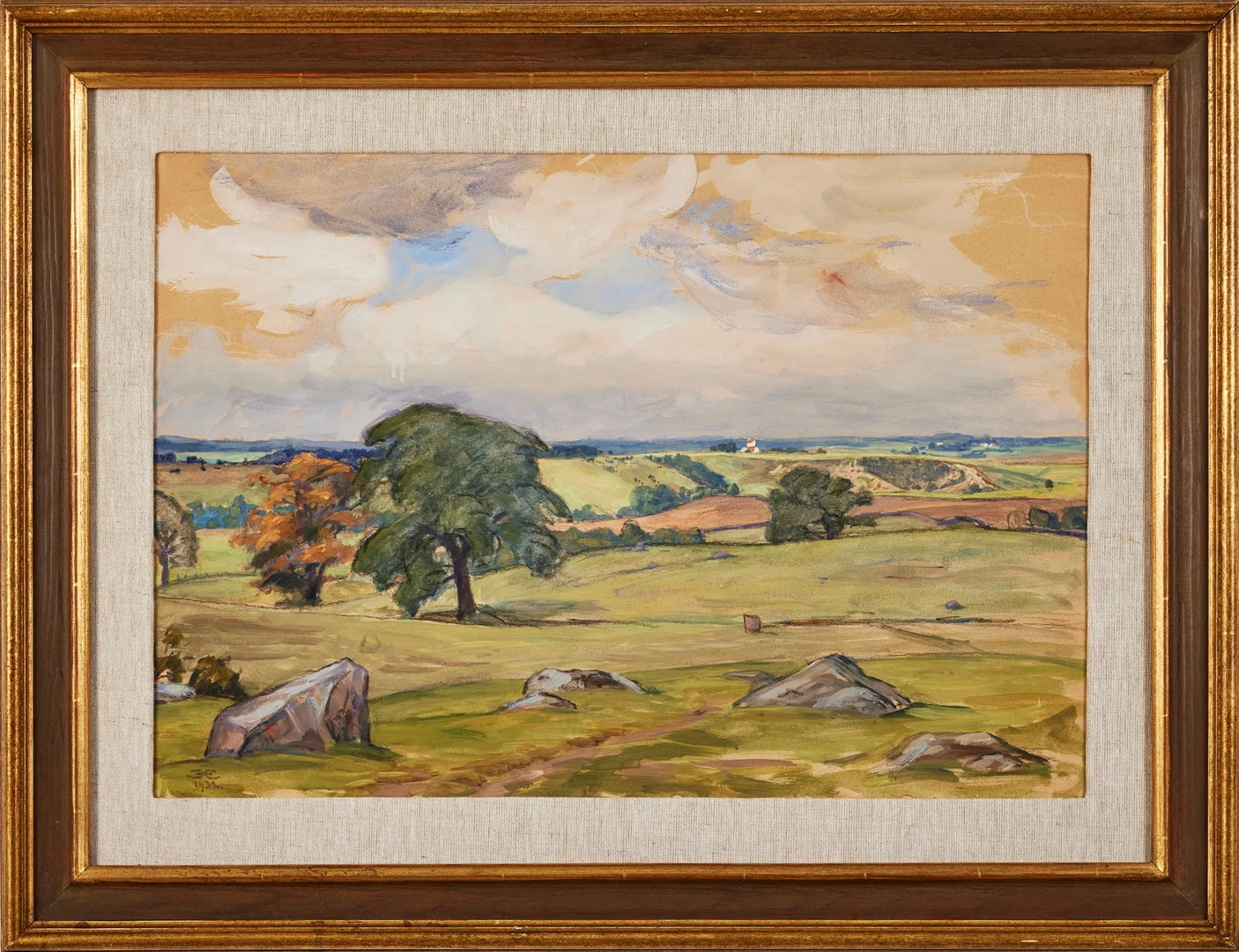 EUGEN PRINS. Grönskande Landskap, blandteknik på papper, 43,7 x 63 cm. — Paintings — Stockholms Auktionsverk Fine Art