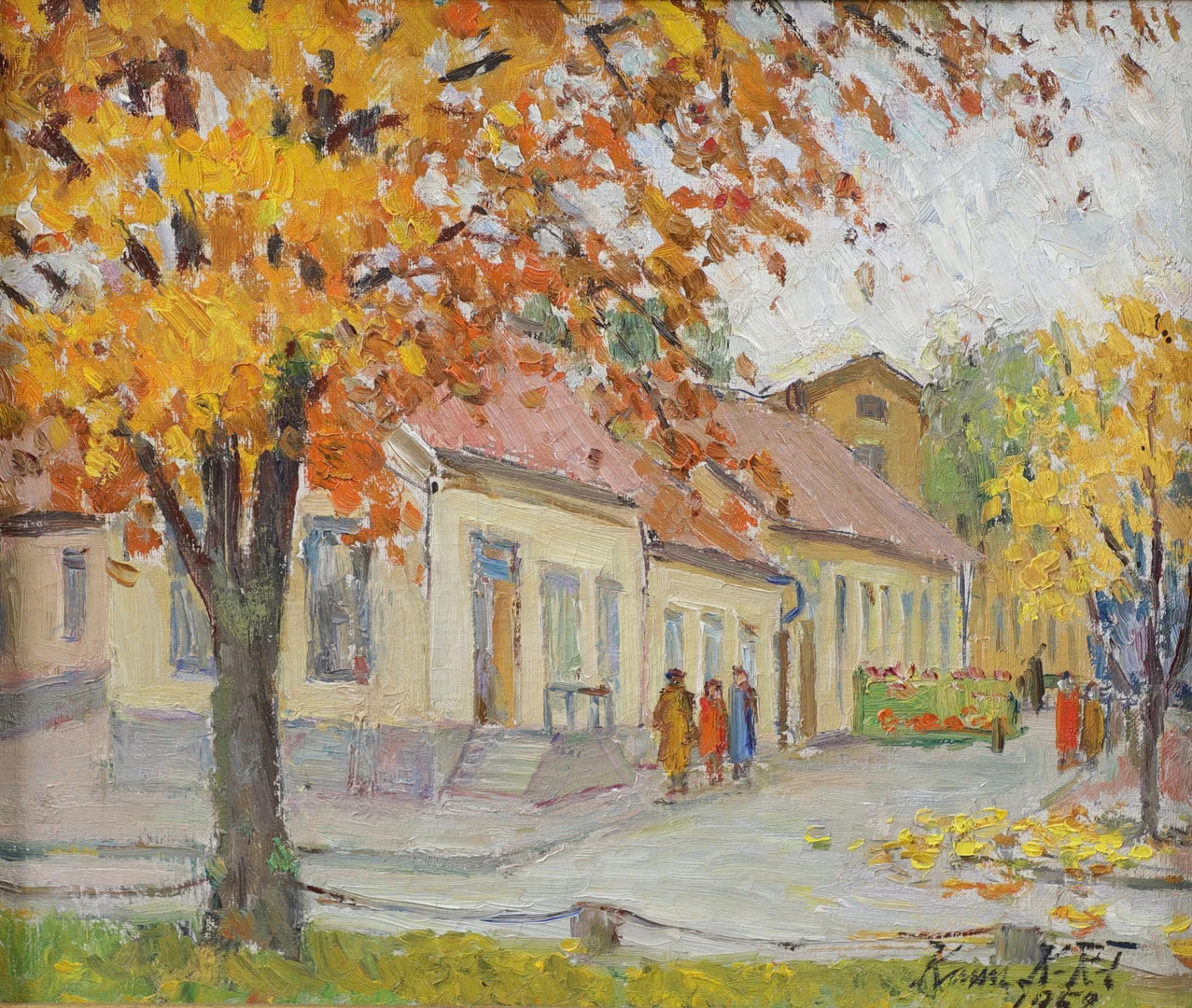 KARIN KARLSSON (1897-1979). Gatuvy, olja på duk, signerad och daterad 1952. — Paintings — Växjö Auktionskammare