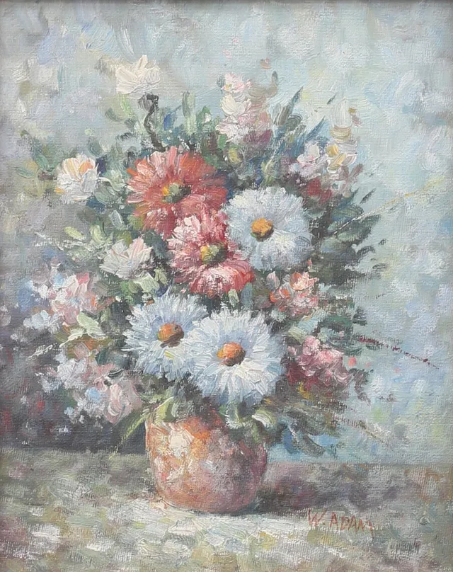 WALTER ADAMS. Blomsterstilleben. Olja på duk, signerad.