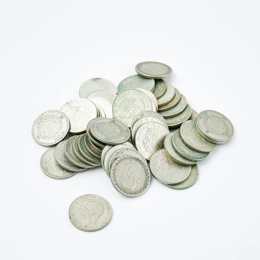 SILVERMYNT, 49 st, spridda år 1940-60-tal, samtliga efter 1942 och före 1968. — Coins & Banknotes — Stockholms Auktionsverk Sickla