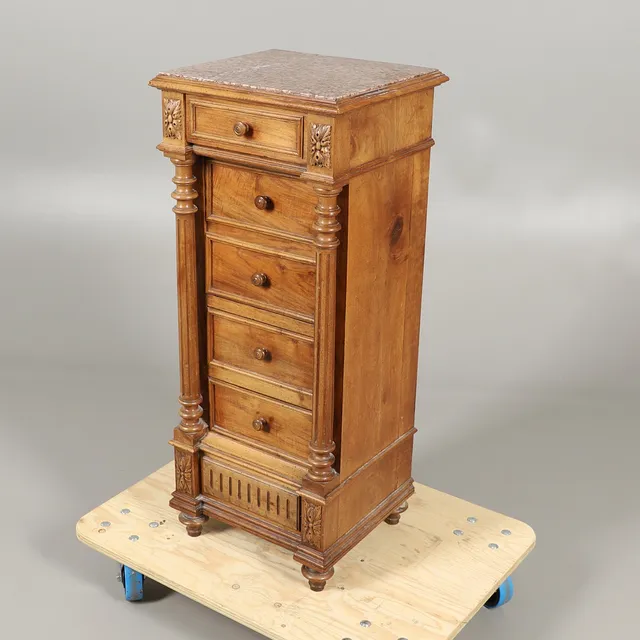 FRENCH CONTINENTAL MARBLE TOP BEDSIDE CUPBOARD.