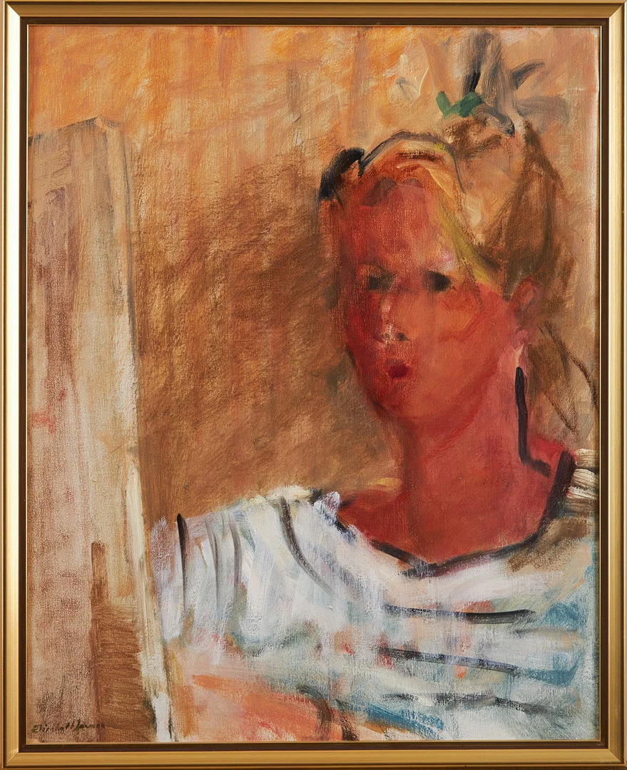 ELISABETH JANSSON. Självporträtt, olja på duk, signerad. — Paintings — Stockholms Auktionsverk Magasin 5