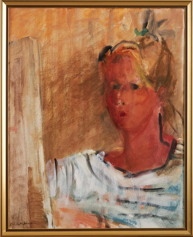 ELISABETH JANSSON. Självporträtt, olja på duk, signerad.