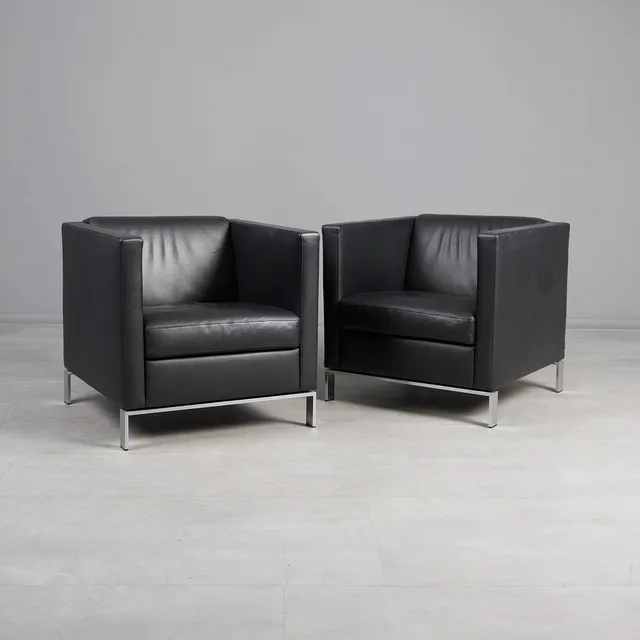 NORMAN FOSTER. Walter Knoll. Paar Sessel / Lounge Chairs, Modell 'Foster 500', Stahl, Leder, 2000er Jahre, Deutschland. (2).