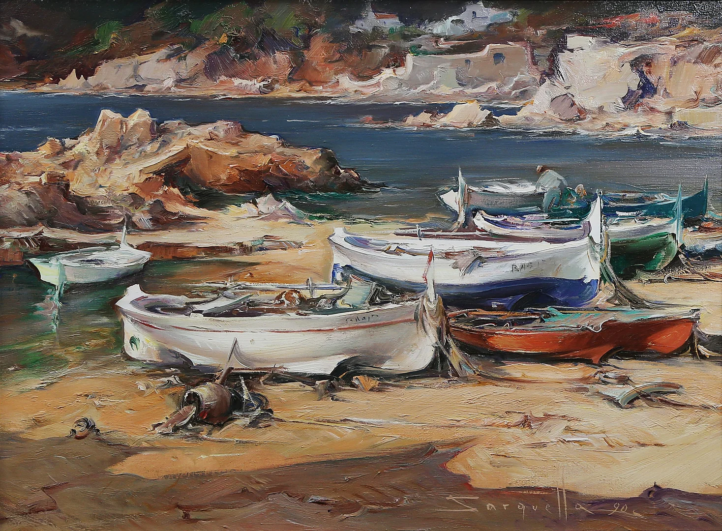JOSEP SARQUELLA. "Barraques al Port Bo de Calella". — Paintings — Balclis