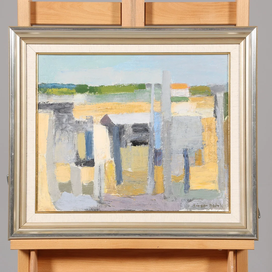 BIRGER MÖRK. OLJA PÅ DUK, "Grå bodar Fårö", signerad. — Paintings — Borås Auktionshall