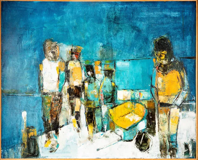BILL OLSON. Olja på duk, abstrakta figurer, Signerad.