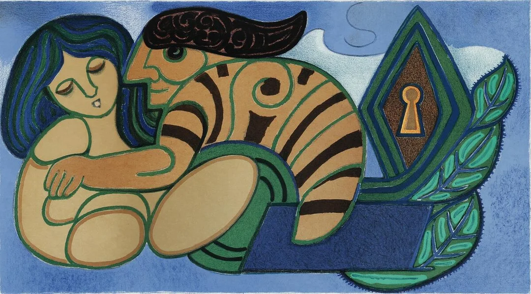 “Pigen og Hvepsen”. Signed Heerup, 195/500. Lithograph in colours. Visible size 49×75 cm. — Modern Prints/CoBrA — Bruun Rasmussen