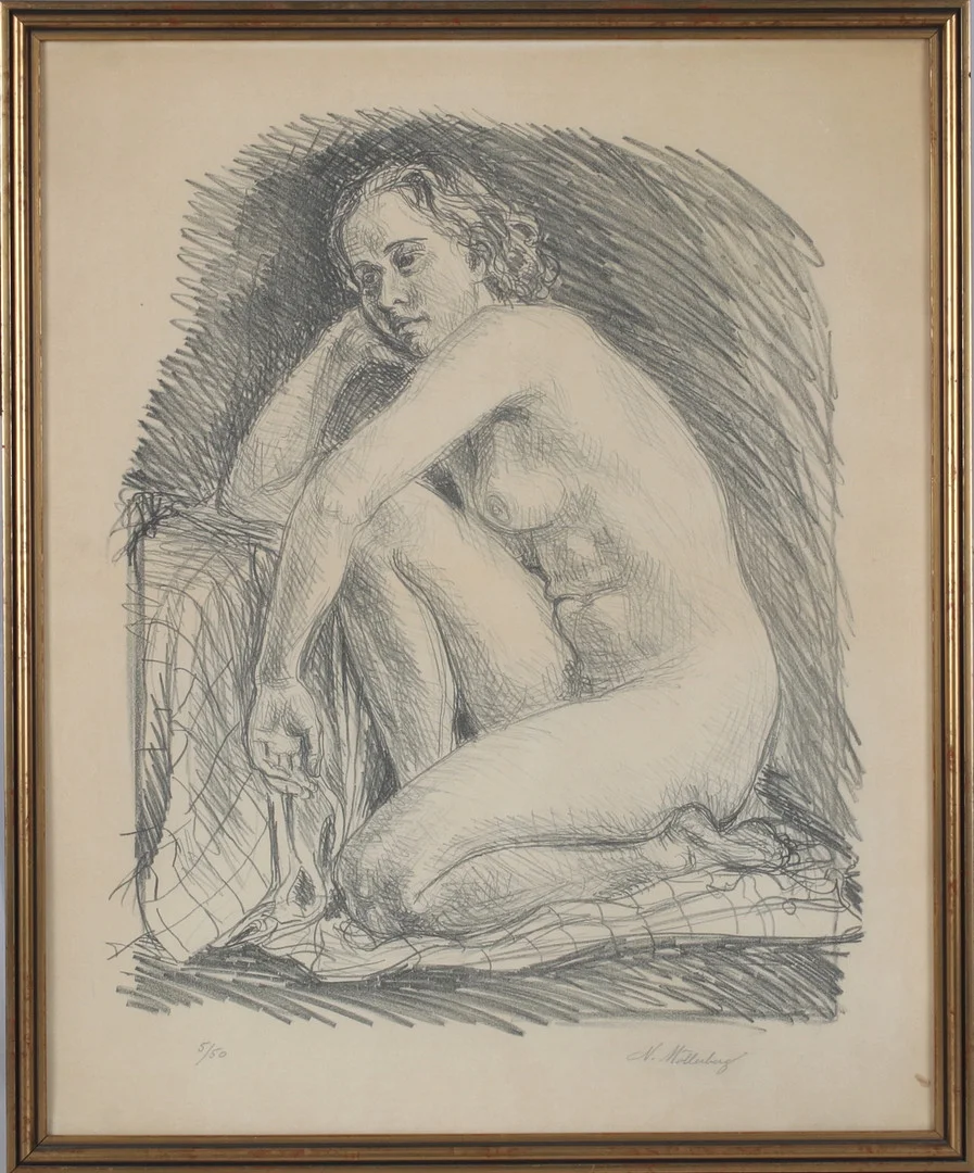 NILS MÖLLERBERG. Kvinnostudie, litografi, signerad och numrerad 5/50. — Engravings & Prints — Stadsauktion Sundsvall