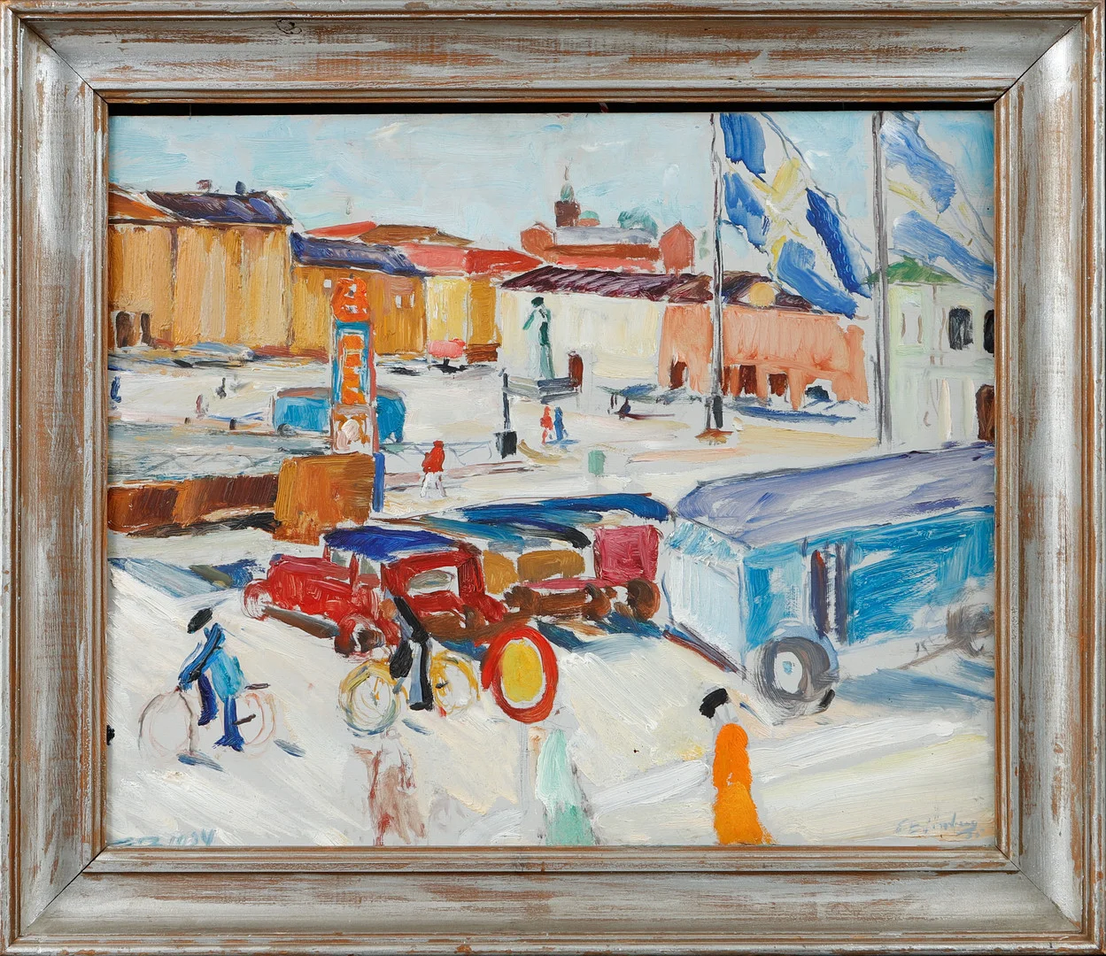 EVALD BJÖRNBERG. Stadsbild, olja på pannå, signerad och daterad 35. — Paintings — Göteborgs Auktionsverk