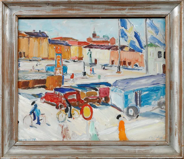 EVALD BJÖRNBERG. Stadsbild, olja på pannå, signerad och daterad 35.
