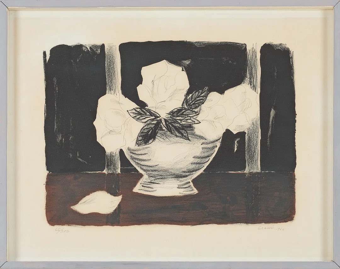 LENNART GRAM. Stilleben, färglitografi, signerad, numrerad 66/300, daterad 1966. — Engravings & Prints — Stockholms Auktionsverk Sickla