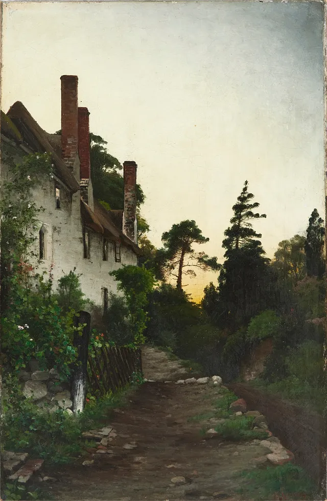 ARVID MAURITZ LINDSTRÖM. By vid solnedgång, olja på duk.