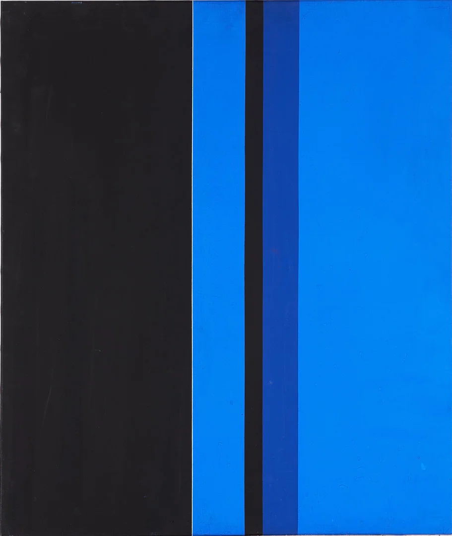 MARC GUYARD (F.1932). Komposition i svart/blått/vitt, akryl på duk, signerad samt daterad a tergo 1990. — Paintings — Stockholms Auktionsverk Magasin 5