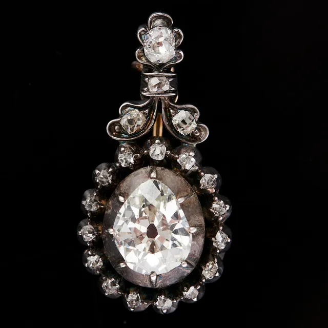 Brosche, 585er Roségold, Silber, Diamanten, Ende 19. Jahrhundert.