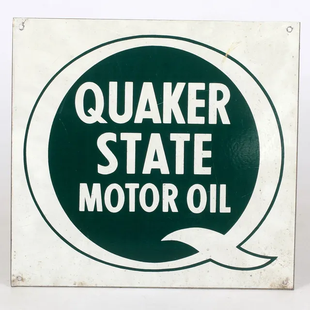 SKYLT, plåt, "Quaker State Motor Oil", 1900-tal.