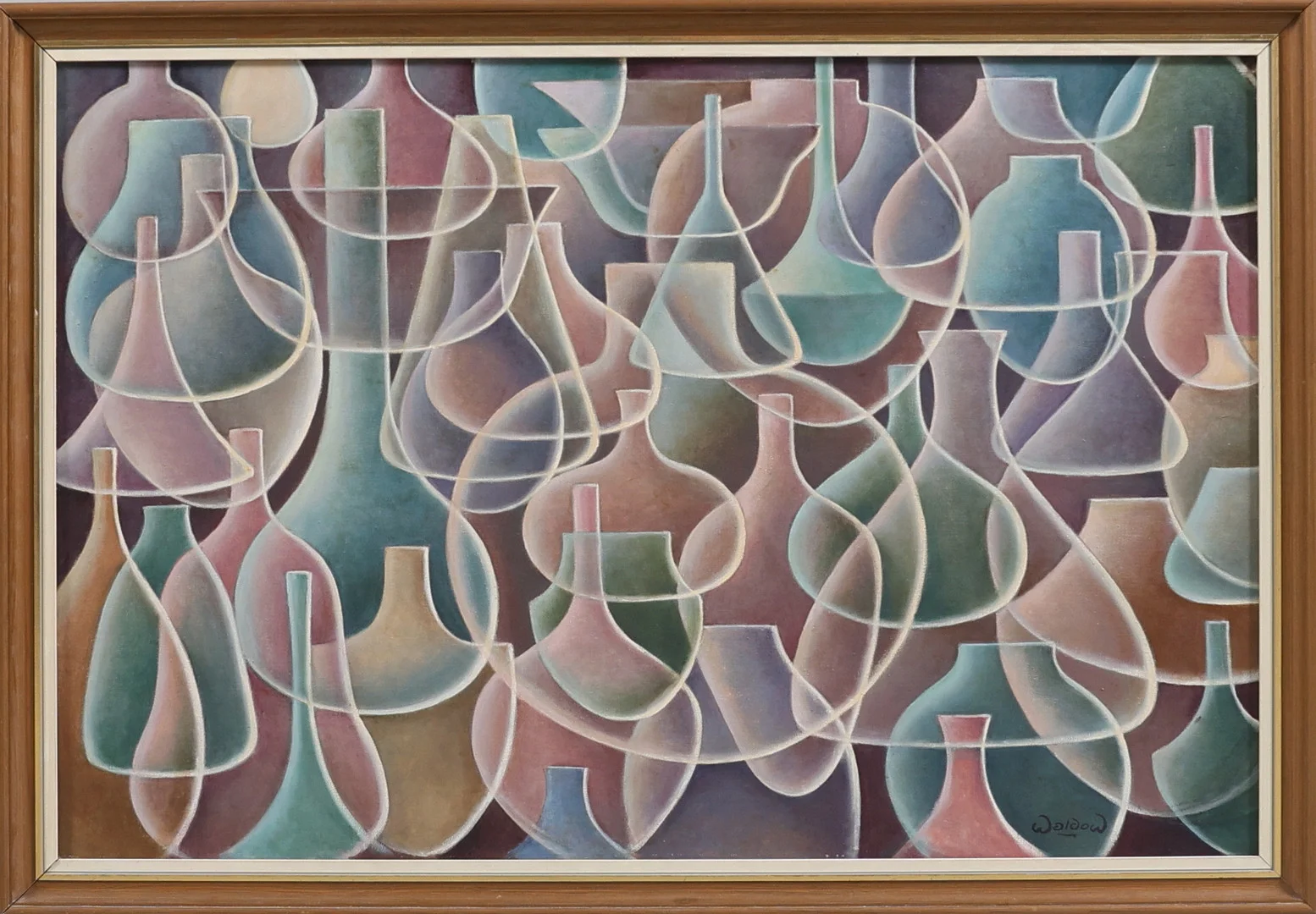 HARRY WALDOW. Komposition med flaskformer, olja på duk, signerad, 1900-tal. — Paintings — Gomér & Andersson Nyköping