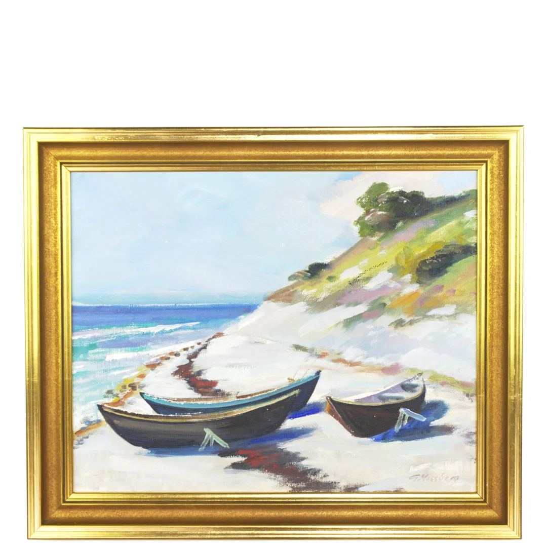 GUNNAR MOSSBERG. Olja på pannå, "Snipor på Ygne, Gotlad", signerad. — Paintings — Höganäs Auktionsverk