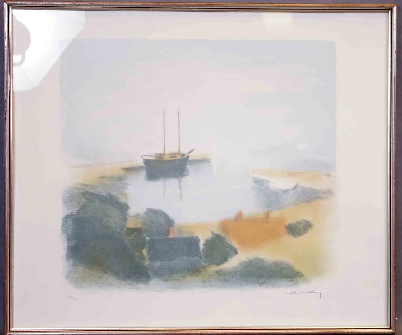 GUSTAV RUDBERG. motiv från Ven, färglitografi. — Engravings & Prints — Helsingborgs Auktionskammare