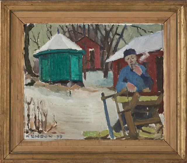 KURT LINDON (1919 - 1985). ''Vedbacken", olja på duk fäst på pannå, signerad och daterad -39.