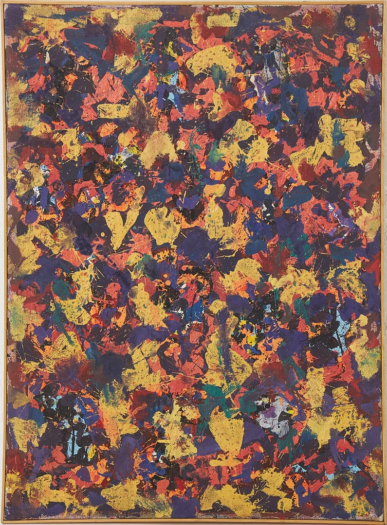 VALTER GIBSON (1928-2002. Komposition, olja / collage på duk, signerad och daterad a tergo 1989. — Paintings — Stockholms Auktionsverk Magasin 5