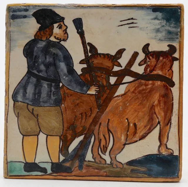 “Peasant”, Catalan “d'Arts i Oficis” tile, 18th Century.
