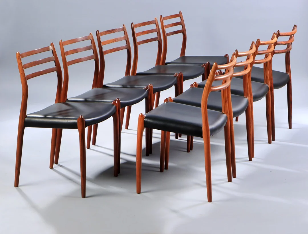 Niels O. Møller. A set of nine rosewood chairs, model 78 (9) — Furniture/Chairs — Lauritz