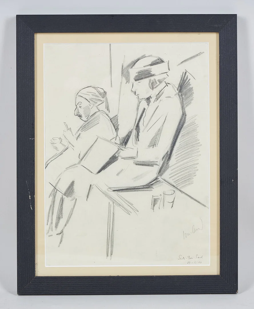 JOHN JON-AND (1889-1941). Agnes Cleve tecknar, signerad samt daterad Sidi-Bou-Said 21-1-22, teckning. — Paintings — Stockholms Auktionsverk Helsinki