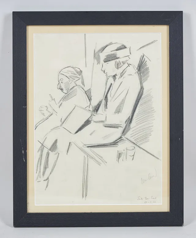 JOHN JON-AND (1889-1941). Agnes Cleve tecknar, signerad samt daterad Sidi-Bou-Said 21-1-22, teckning.