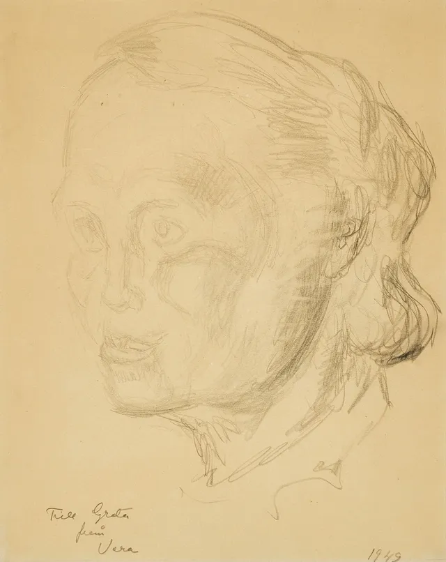 VERA NILSSON (1888-1979), Vänporträtt, signerad och daterad Vera 1942, blyertsteckning.