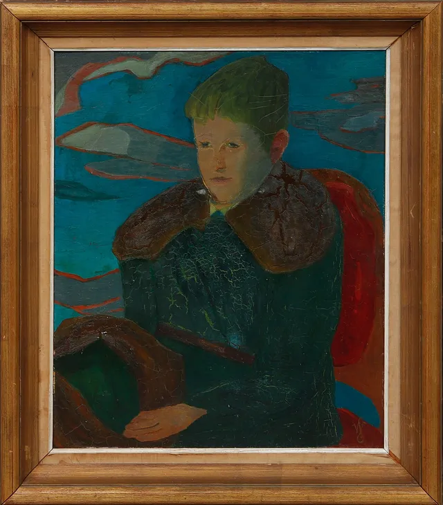 SVEN WESTMAN. Porträtt, olja på pannå, monogramsignerad.