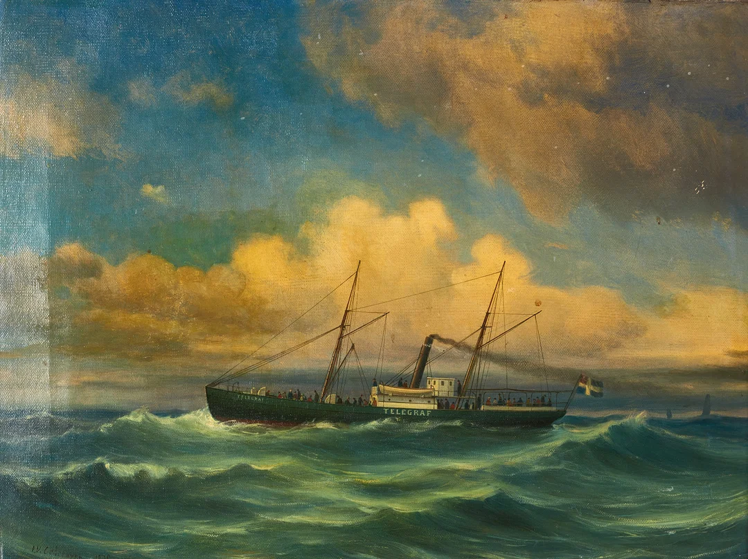 PER WILHELM CEDERGREN (1823–1896). Ångfartyget "Telegraf", signerad, olja på duk. — Paintings — Crafoord Auktioner Stockholm