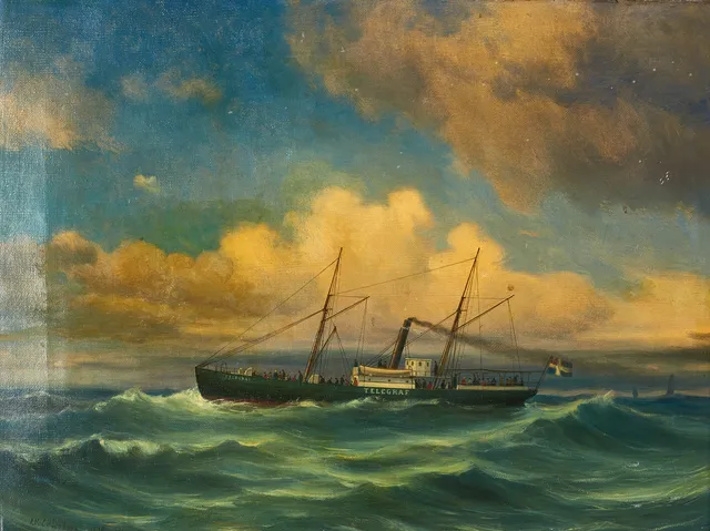 PER WILHELM CEDERGREN (1823–1896). Ångfartyget "Telegraf", signerad, olja på duk.