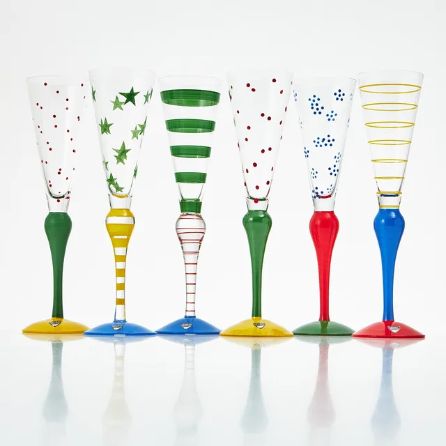 ANNE NILSSON. "Clown" champagneglas, 6 stycken, Orrefors, monogramsignerade.