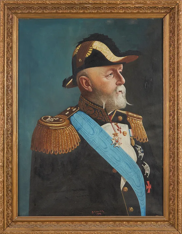 CARL GABRIEL WADELL (1865-1909). Porträtt av Oscar II, olja på duk.