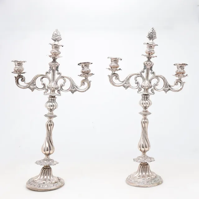 Pair of silver candelabra, early 20th Century.