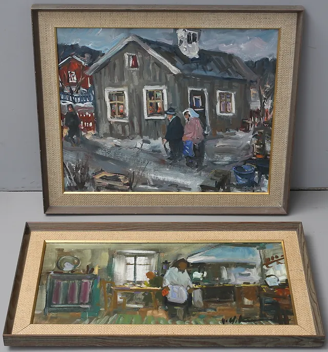 UNO HUBERT KARLSSON. Oljor på duk, 2 st, signerade.