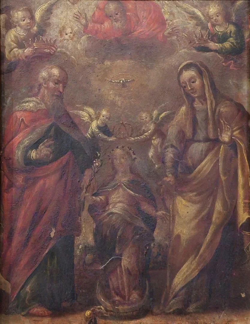ESCUELA ESPAÑOLA DEL SIGLO XVII. Virgen niña con San Joaquín y Santa Ana. — Paintings — Barcelona Auctions