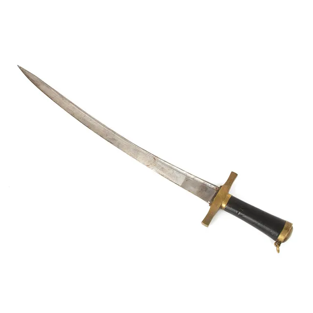 HUGGARE, svensk, m/1856, p-stämplad klinga, läderbalja med mässingsbeslag.