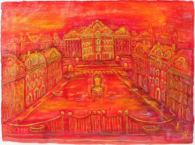 INGBRITT IRENE LAGERBERG. Komposition med stol i stadslandskap. Gouache, signerad.