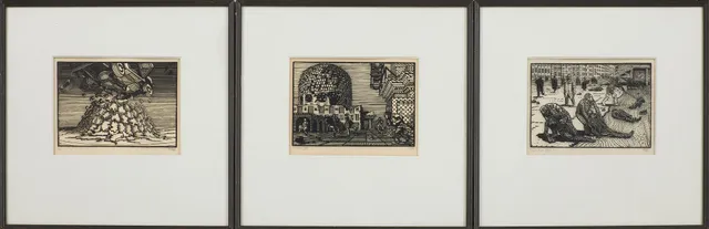 PALLE NIELSEN (DANMARK, 1920-2000). Träsnitt, 3 st, signerade, provtryck, 1950-tal.