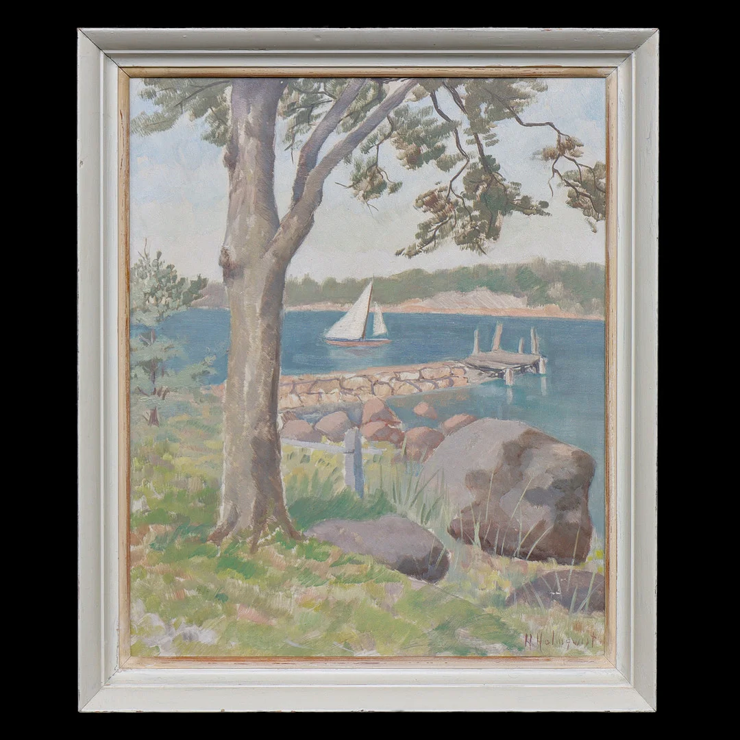 H. HOLMQVIST, OLJA PÅ PANNÅ "SKÄRGÅRDSMILJÖ", SIGNERAD, OIDENTIFIERAD KONSTNÄR. — Paintings — Auktionskammaren Sydost Kalmar